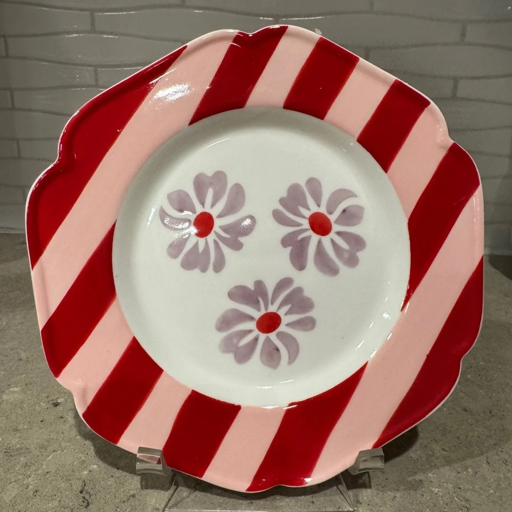 Set/4 🎀Vaisselle red stripe canapé‎ plates